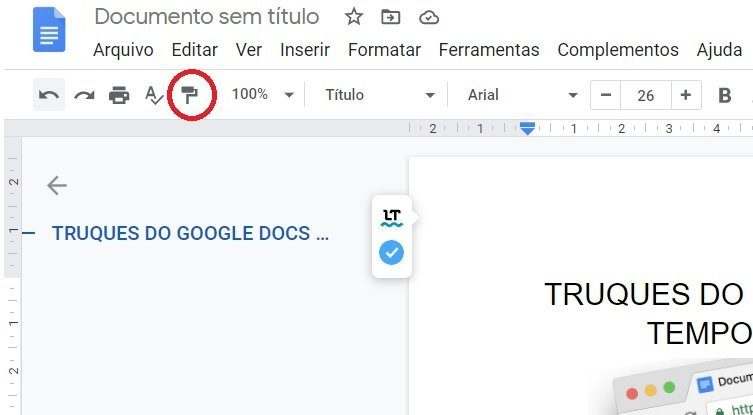ferramenta de pincel Google Docs